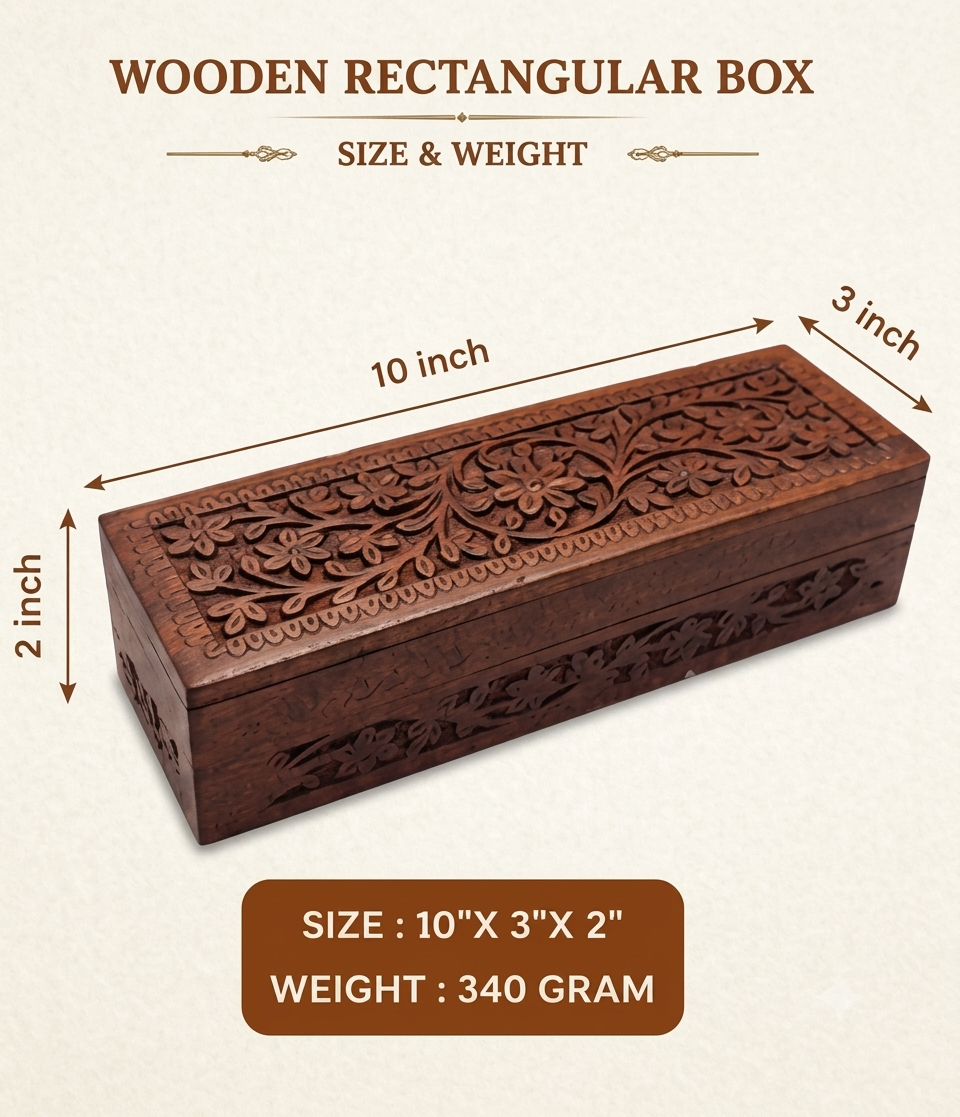 Handcrafted Wooden Carved Jewellery & Keepsake Box with Brass Lock