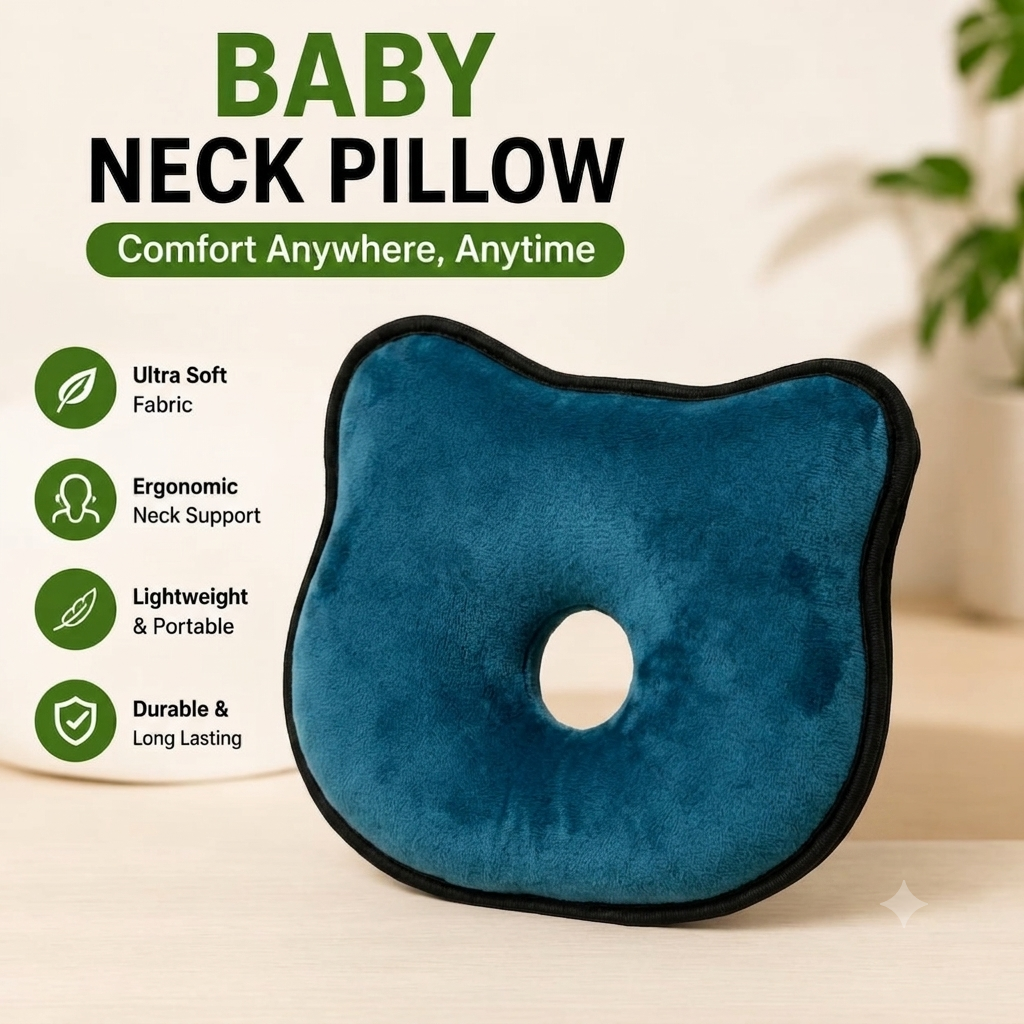 Memory Foam Baby Head Shaping Pillow | Newborn Neck Support Cushion | Anti Flat Head Pillow for Infants | Soft Breathable Baby Sleeping Pillow