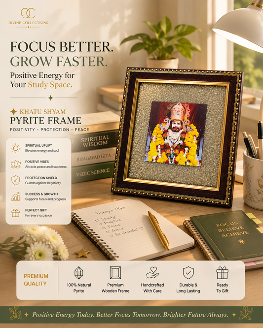 Khatu Shyam Ji Pyrite Crystal Frame | Vastu & Positive Energy Wall Décor | Premium Spiritual Gift
