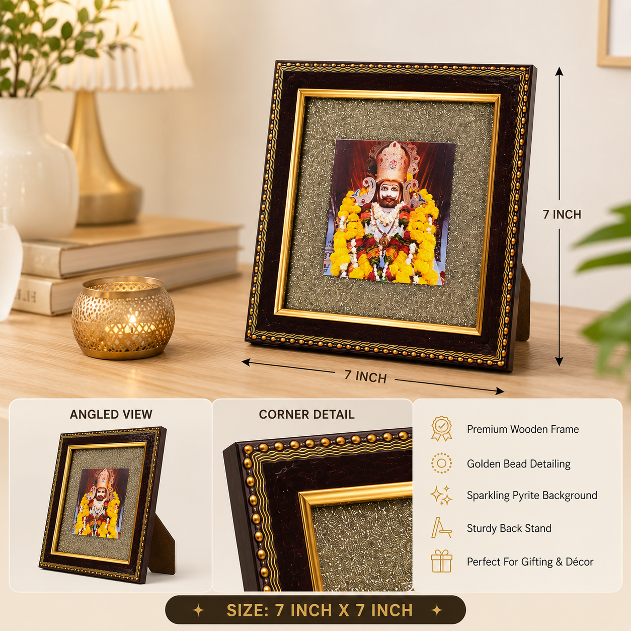 Khatu Shyam Ji Pyrite Crystal Frame | Vastu & Positive Energy Wall Décor | Premium Spiritual Gift