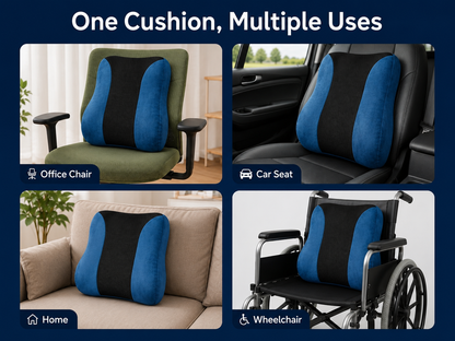 Ergonomic Memory Foam Lumbar Support Pillow for Office Chair, Car Seat & Home | Back Pain Relief Cushion