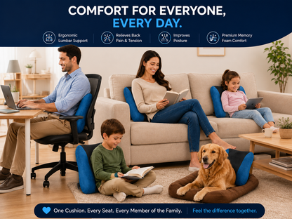 Ergonomic Memory Foam Lumbar Support Pillow for Office Chair, Car Seat & Home | Back Pain Relief Cushion