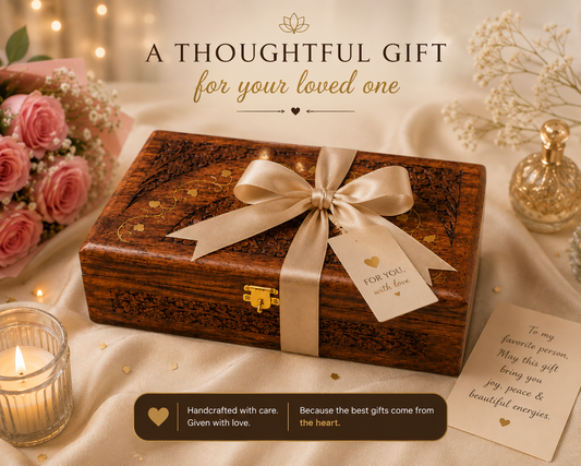Handcrafted Wooden Carved Jewellery & Keepsake Box with Brass Lock