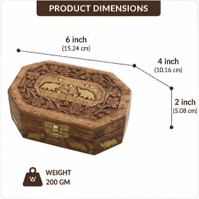 Handcrafted Wooden Carved Jewellery & Keepsake Box with Brass Lock