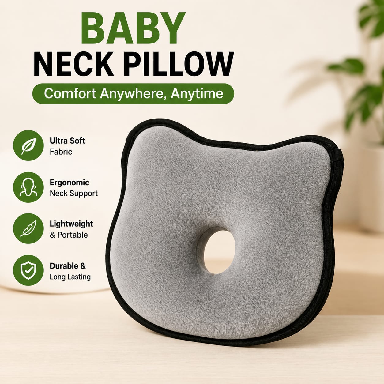 Memory Foam Baby Head Shaping Pillow | Newborn Neck Support Cushion | Anti Flat Head Pillow for Infants | Soft Breathable Baby Sleeping Pillow