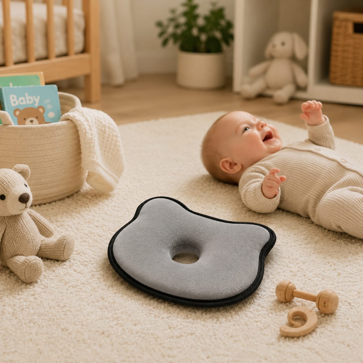 Memory Foam Baby Head Shaping Pillow | Newborn Neck Support Cushion | Anti Flat Head Pillow for Infants | Soft Breathable Baby Sleeping Pillow